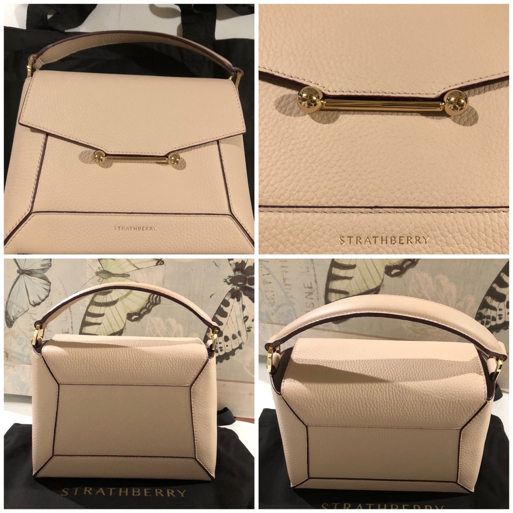 Strathberry Calf Leather Mosaic Top Handle Crossbody Bag in Oat Gold Hadware NWT - Picture 6 of 16